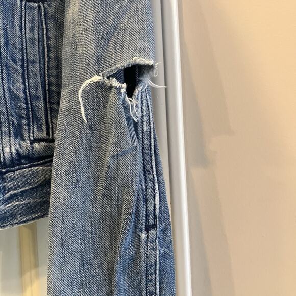 Levi distressed denim jacket w/ Méxican sugar skull/day of the dead patch -XS - Picture 5 of 13